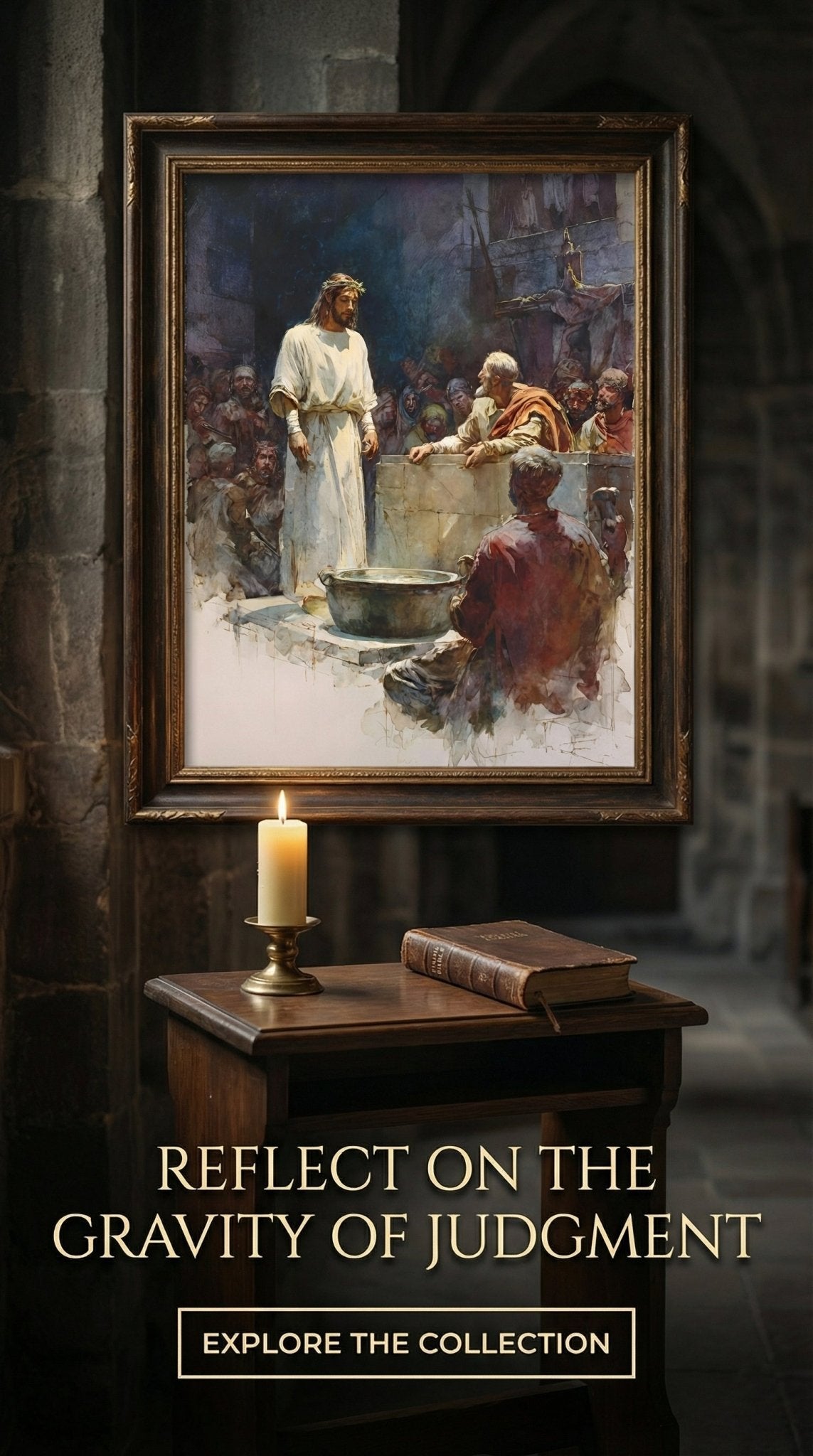1st Station Of The Cross - Jesus Is Condemned to Death - Watercolor Art - 8in x 10in Matted to 11in x 14in - Black Mats - Chesapeake Farms LLC - Gourmet Jams/Jellies & Coffee - Original Artworks - Antiques
