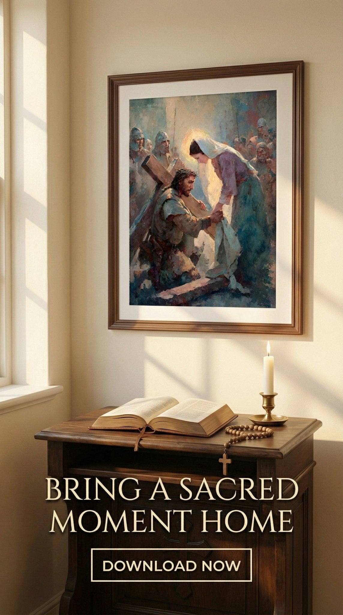 6th Station of the Cross - Veronica Wipes the Face of Jesus - 8in x 10in Matted to 11in x 14in in Black Mats - Chesapeake Farms LLC - Gourmet Jams/Jellies & Coffee - Original Artworks - Antiques