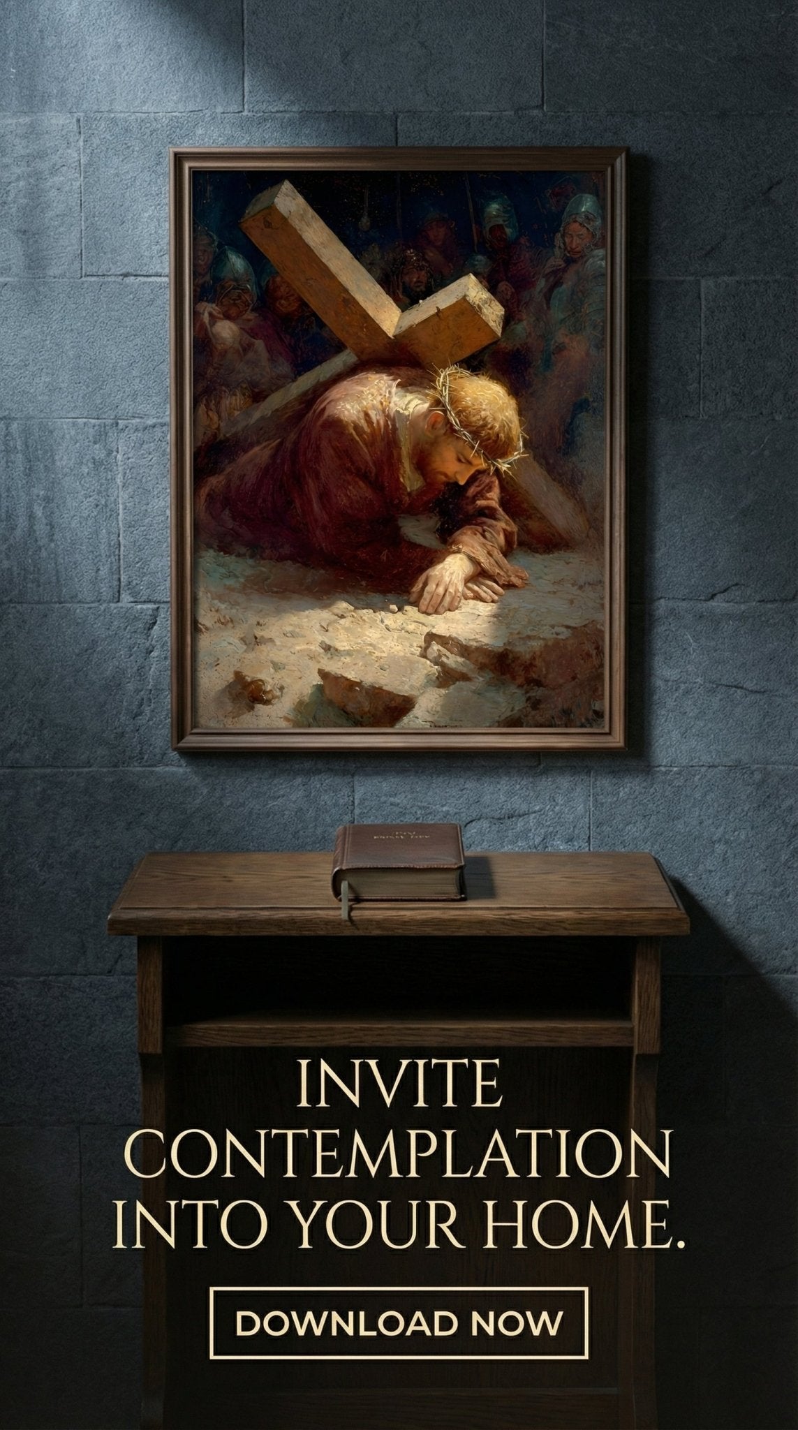 7th Station of the Cross - Jesus Falls the Second Time - 8in x 10in Matted to 11in x 14in in Black Mats - Chesapeake Farms LLC - Gourmet Jams/Jellies & Coffee - Original Artworks - Antiques