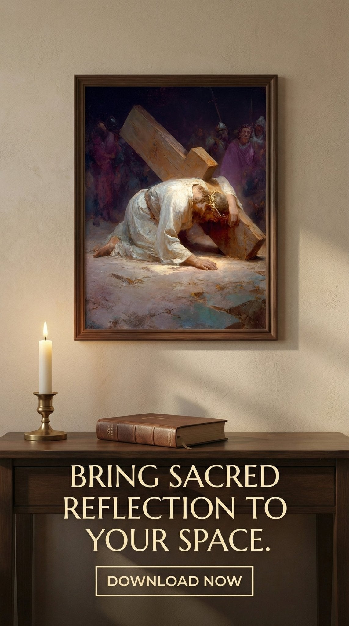 9th Station of the Cross - Jesus Falls the Third Time - 8in x 10in Matted to 11in x 14in in Black Mats - Chesapeake Farms LLC - Gourmet Jams/Jellies & Coffee - Original Artworks - Antiques