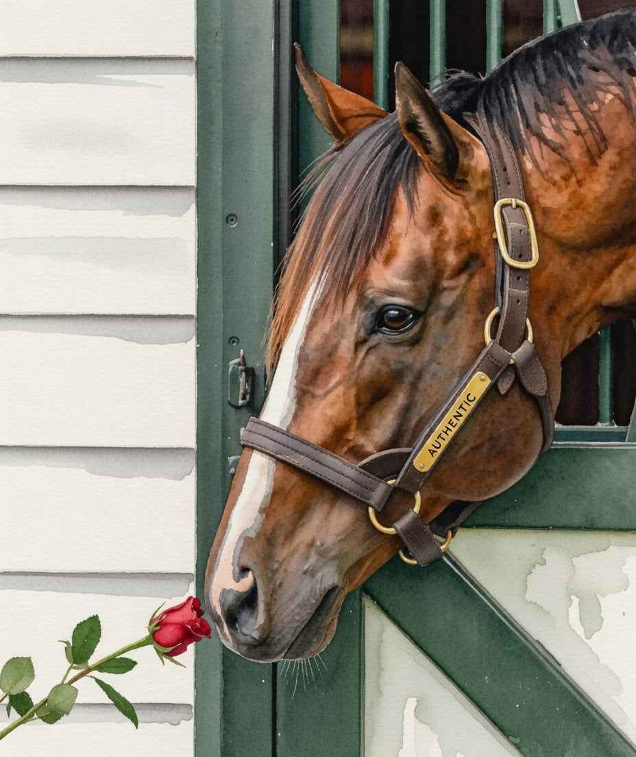 A Rose for the Champion - Watercolor Horse Equine Portrait Print - Heavy Cardstock - Matte Print