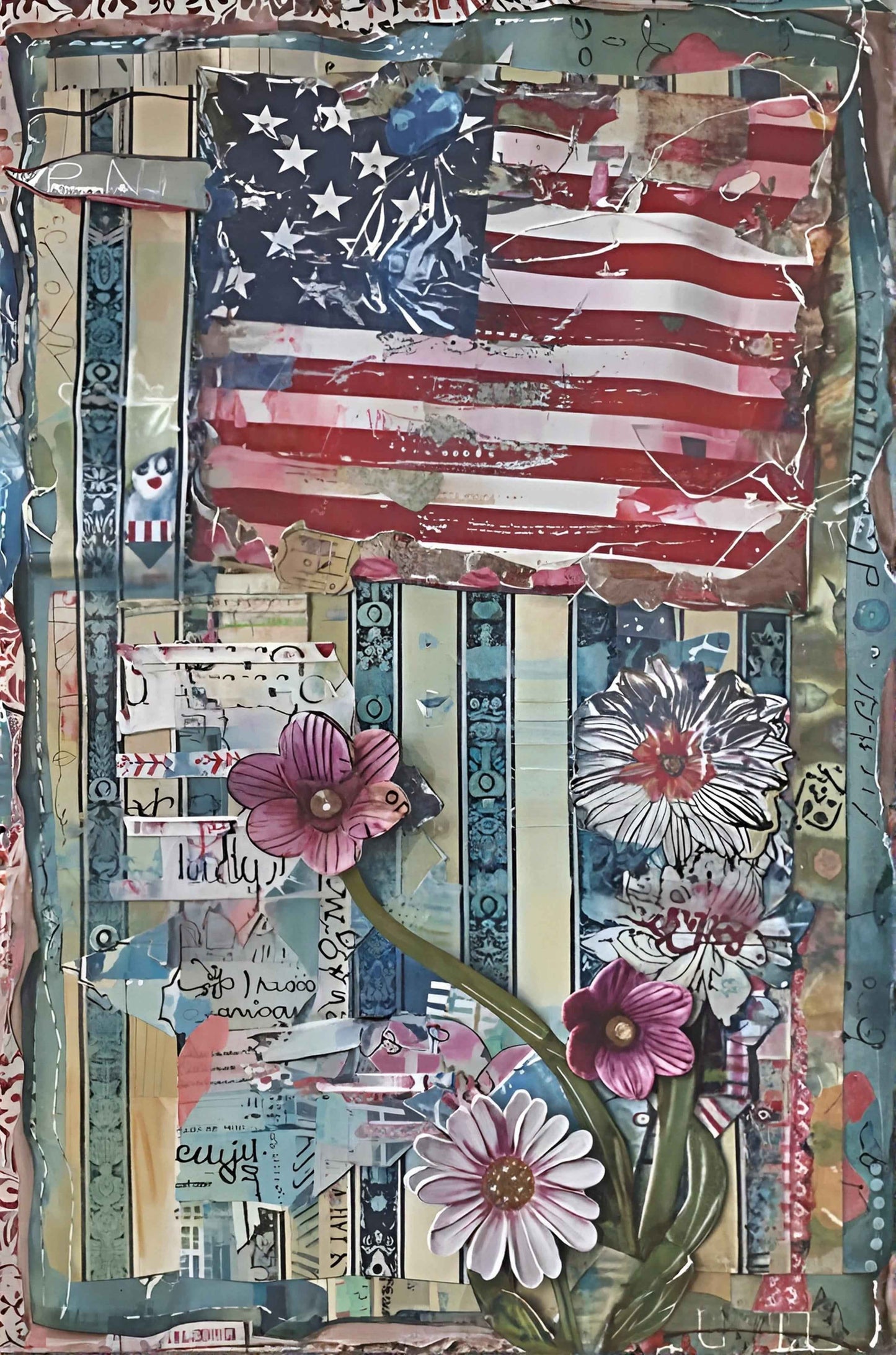 Blooming Stripes - Watercolor - 250th Anniversary Patriotic Portrait Print - Heavy Cardstock - Matte Print