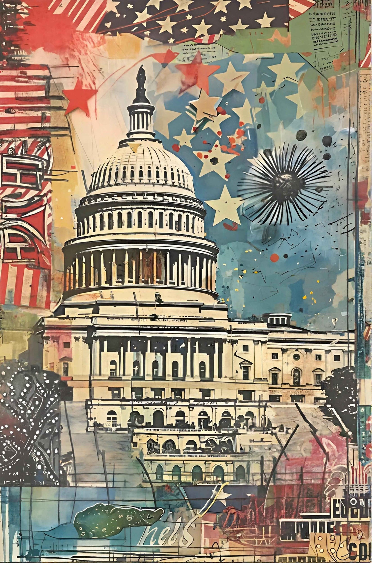Dome of Stars - Watercolor - 250th Anniversary Patriotic Portrait Print - Heavy Cardstock - Matte Print