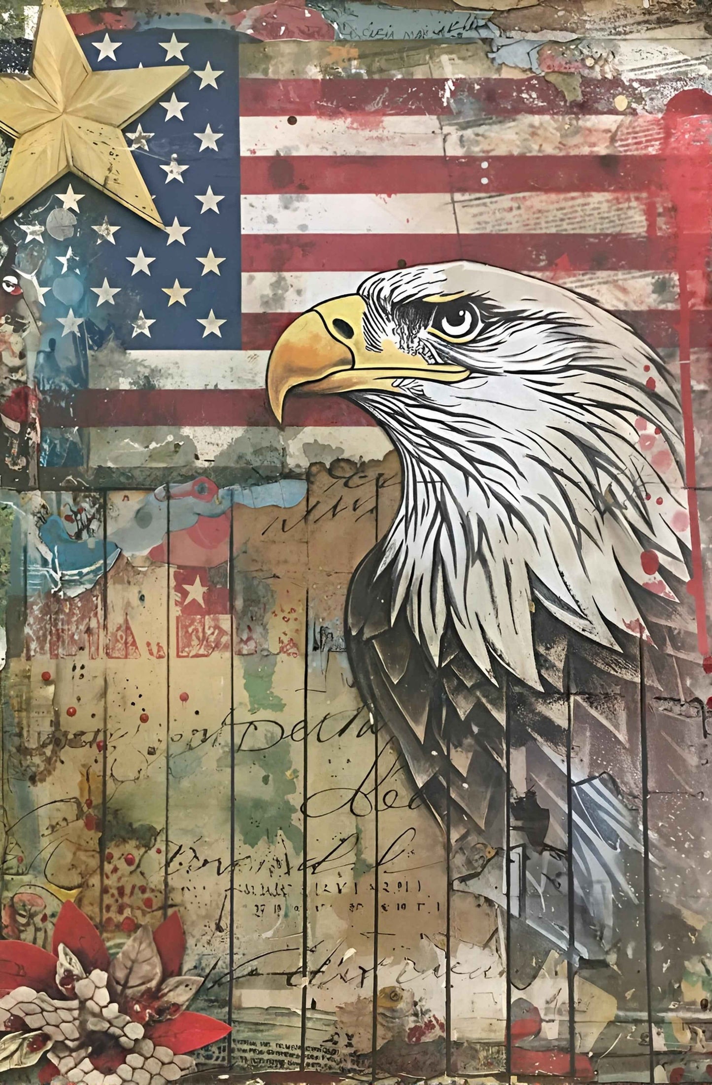 Eagle Over Faded Glory - Watercolor - 250th Anniversary Patriotic Portrait Print - Heavy Cardstock - Matte Print