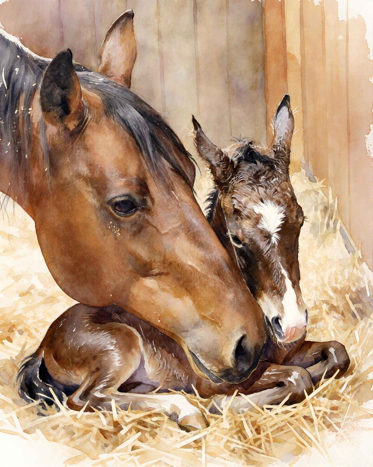 First Moments - Watercolor Horse Equine Portrait Print - Heavy Cardstock - Matte Print
