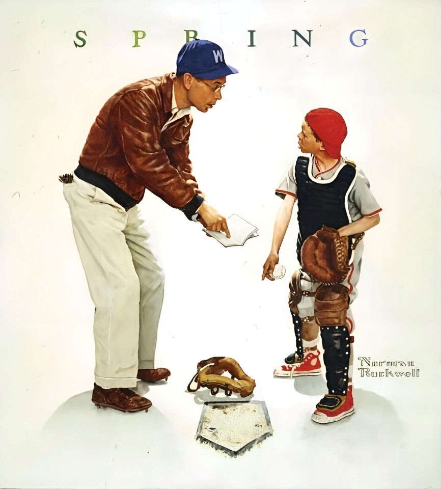 Baseball 1972 - Spring - Norman Rockwell Print - Heavy Cardstock - Matte Print