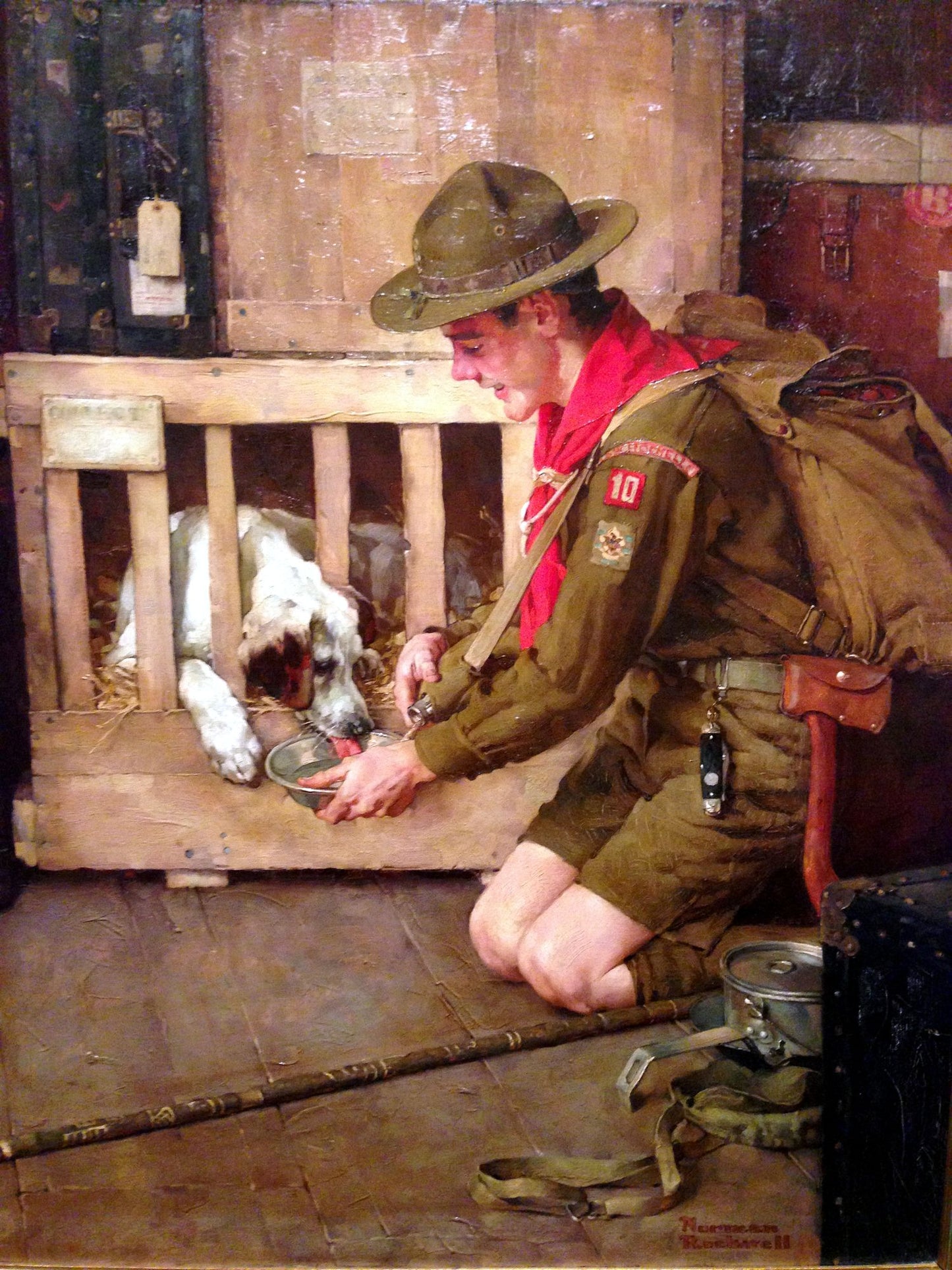 Boy Scout Feeding Dog - Good Turn - 1926 - Norman Rockwell Print - Heavy Cardstock - Matte Print
