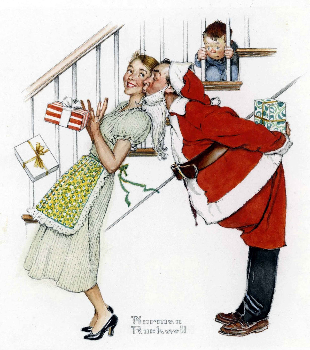 Kissing Santa 1941 Norman Rockwell Print - Heavy Cardstock - Matte Print