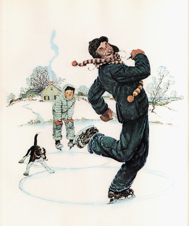Four Seasons Calendar Grandpa and Me Ice-Skating 1948 - Norman Rockwell Print - Heavy Cardstock - Matte Print