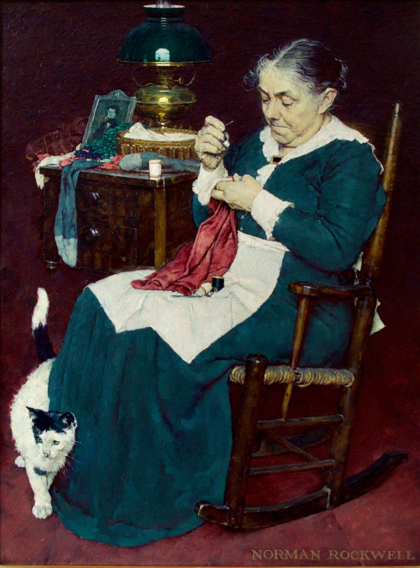 Grandmother Sewing 1920 - Norman Rockwell Print - Heavy Cardstock - Matte Print