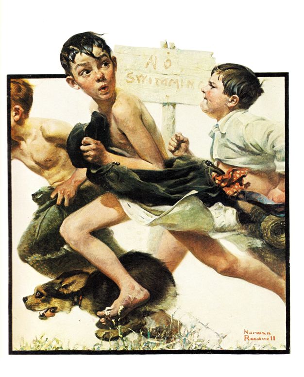 No Swimming 1921 - Norman Rockwell Print - Heavy Cardstock - Matte Print