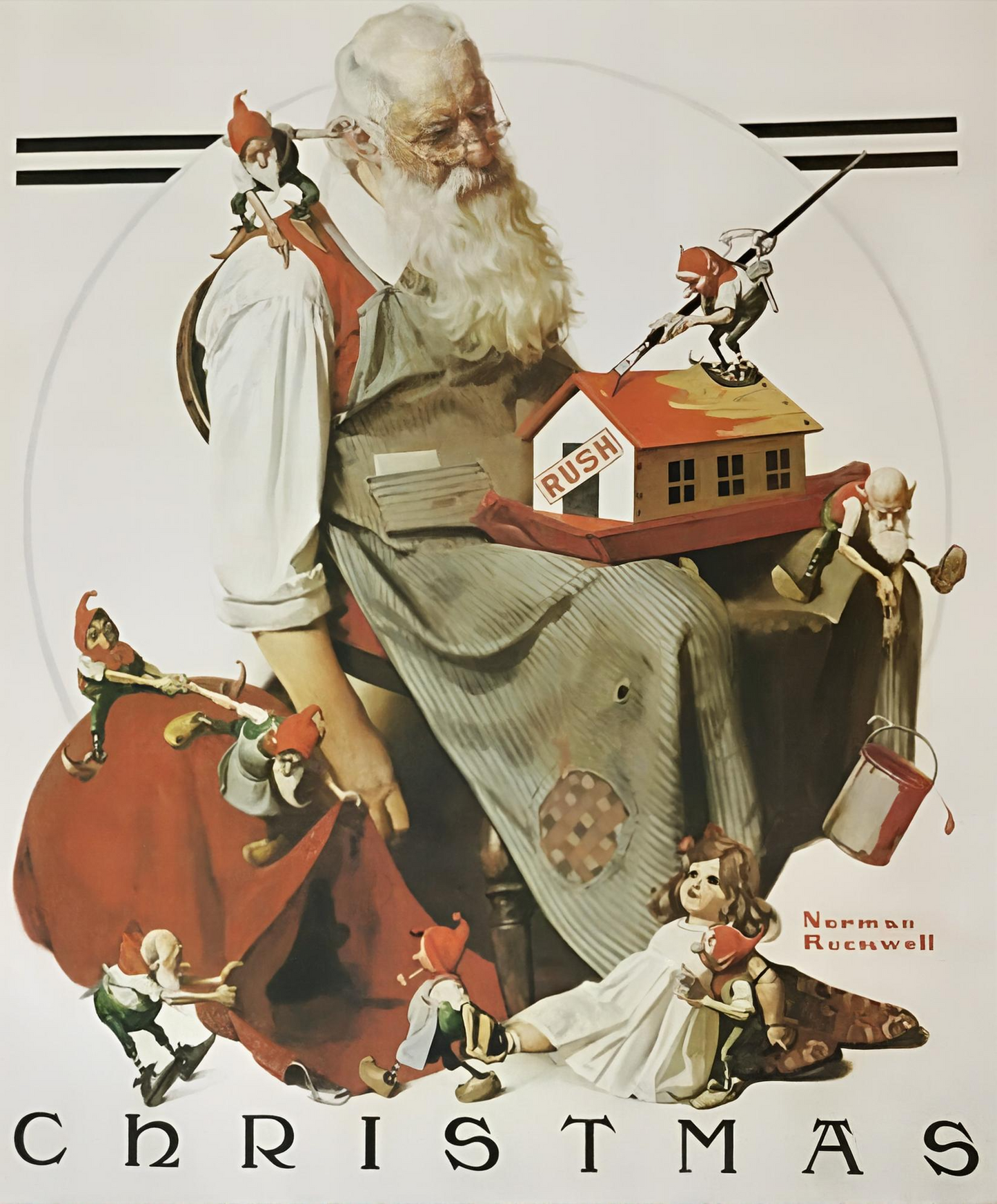 Santa And Elves 1922 - Norman Rockwell Print - Heavy Cardstock - Matte Print
