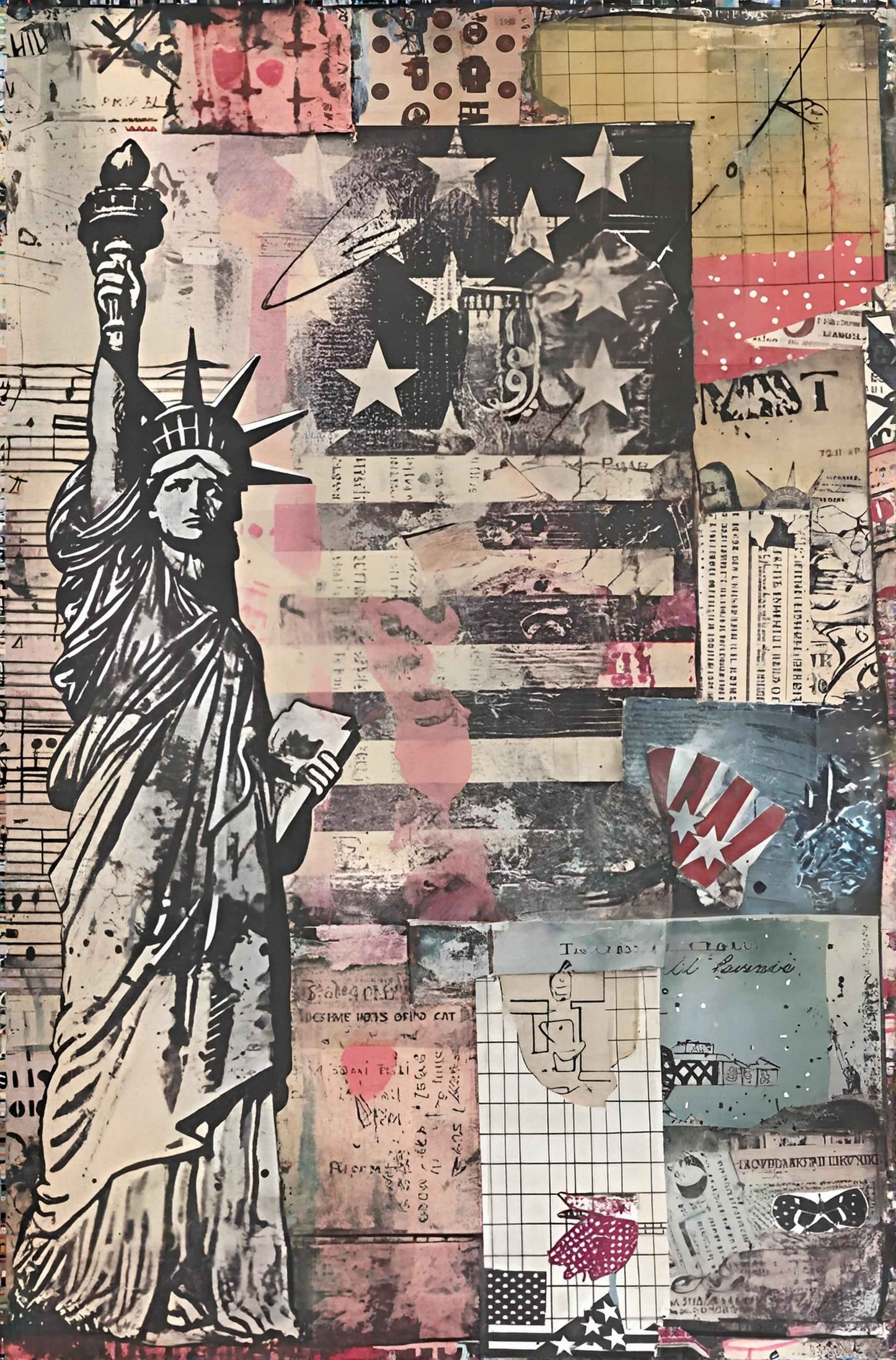 Stars, Stripes Silent Notes - Watercolor - 250th Anniversary Patriotic Portrait Print - Heavy Cardstock - Matte Print