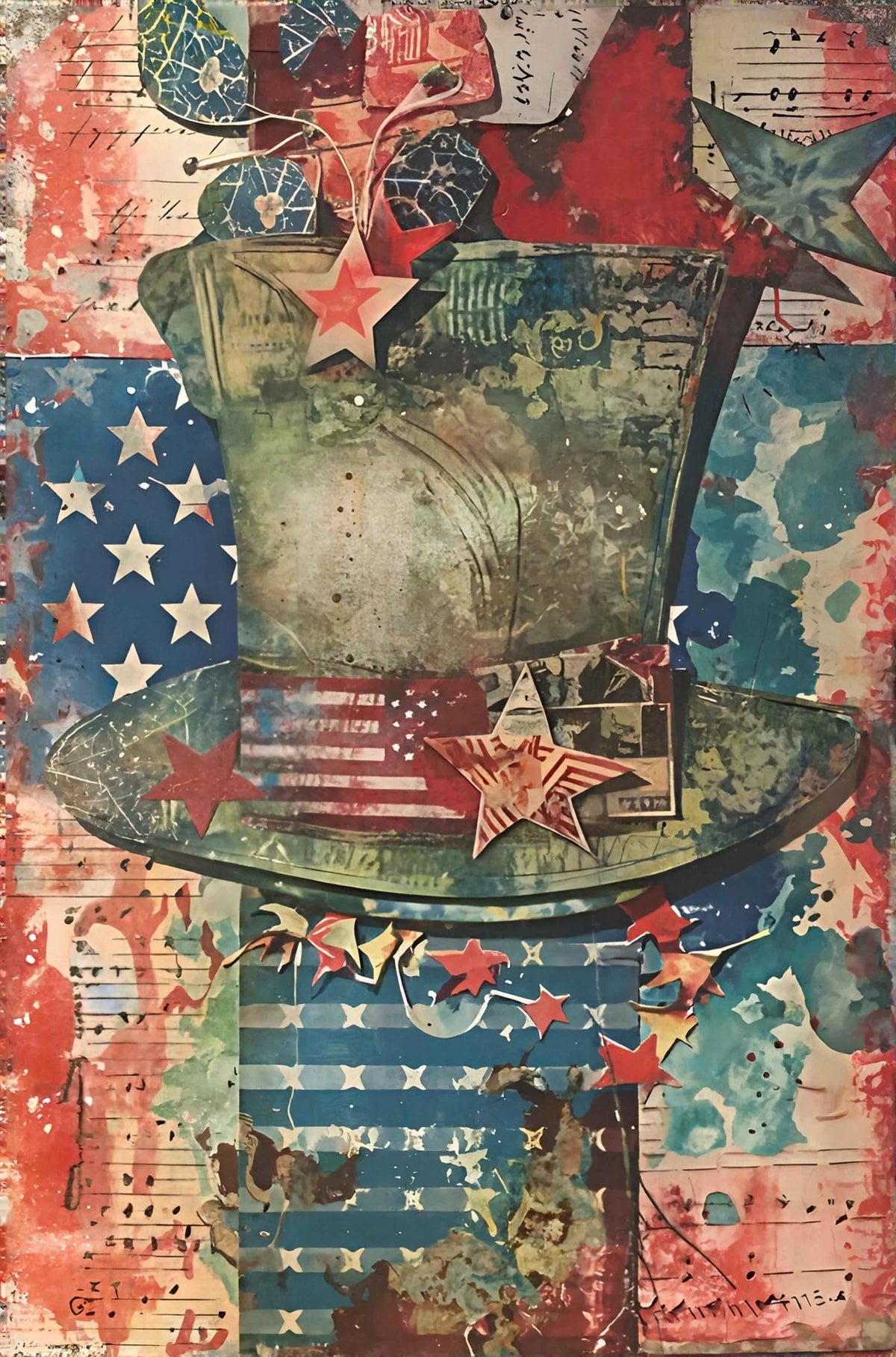 Stars on the Brim - Watercolor - 250th Anniversary Patriotic Portrait Print - Heavy Cardstock - Matte Print
