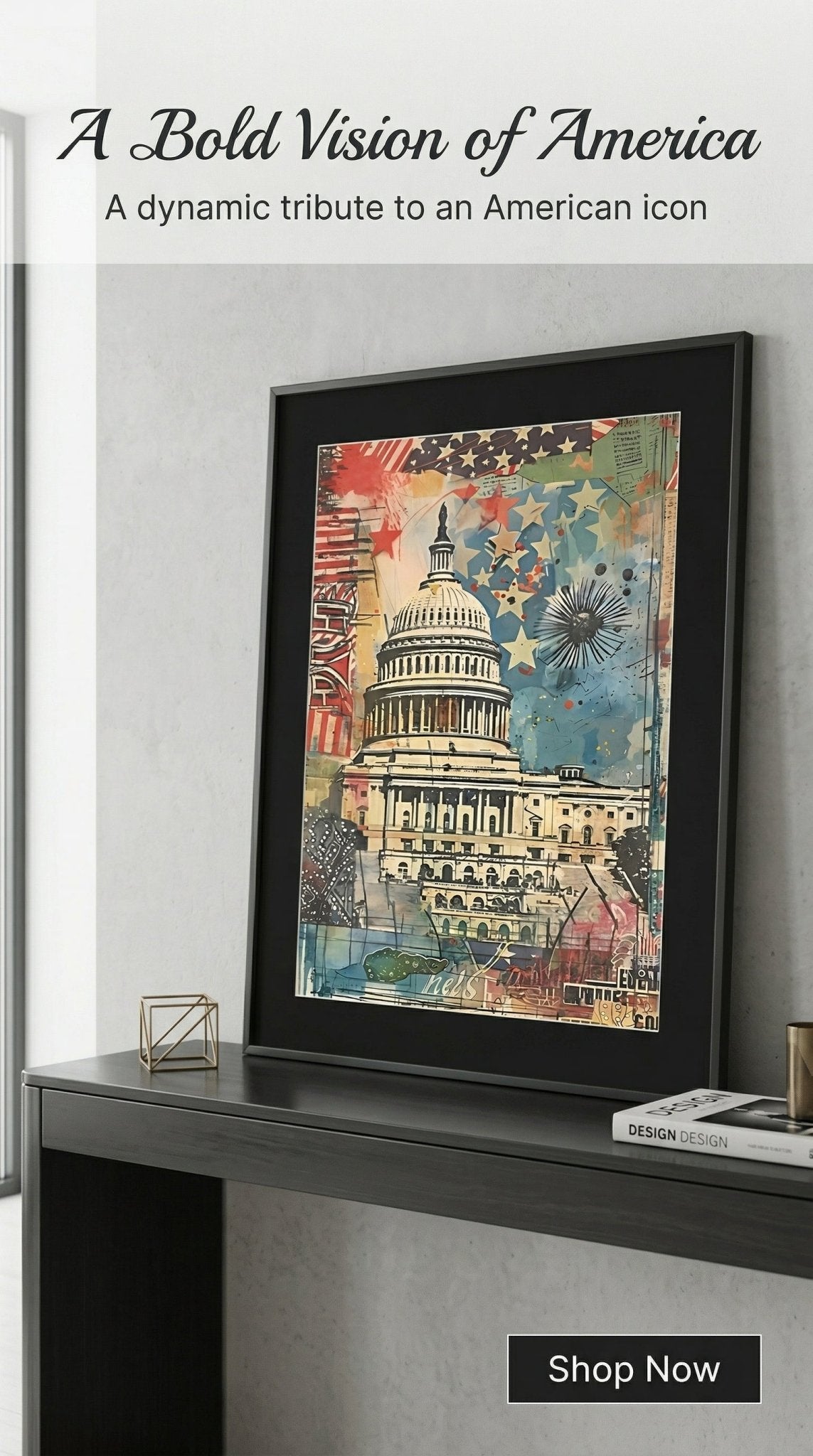Dome Of Stars - 250th Patriotic Series - Watercolor Art - 8in x 10in Matted to 11in x 14in - Black Mat - Chesapeake Farms LLC - Gourmet Jams/Jellies & Coffee - Original Artworks - Antiques
