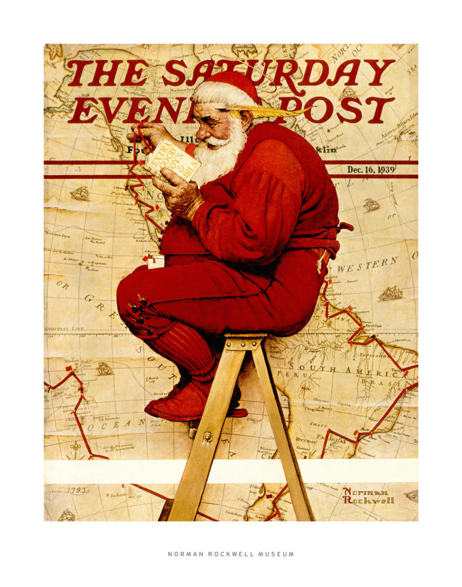 Santa's Map 1939 - Norman Rockwell Print - Heavy Cardstock - Matte Print