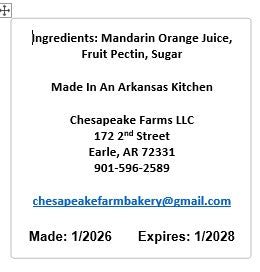 Organic Mandarin Orange Jelly – 8 oz Small - Batch, Vegan, Gluten - Free Seasonal - Chesapeake Farms LLC - Gourmet Jams/Jellies & Coffee - Original Artworks - Antiques