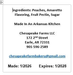 Peach Amaretto Jam – 8 oz Jar – Organic, Arkansas Grown – Small Batch – Gourmet - Chesapeake Farms LLC - Gourmet Jams/Jellies & Coffee - Original Artworks - Antiques