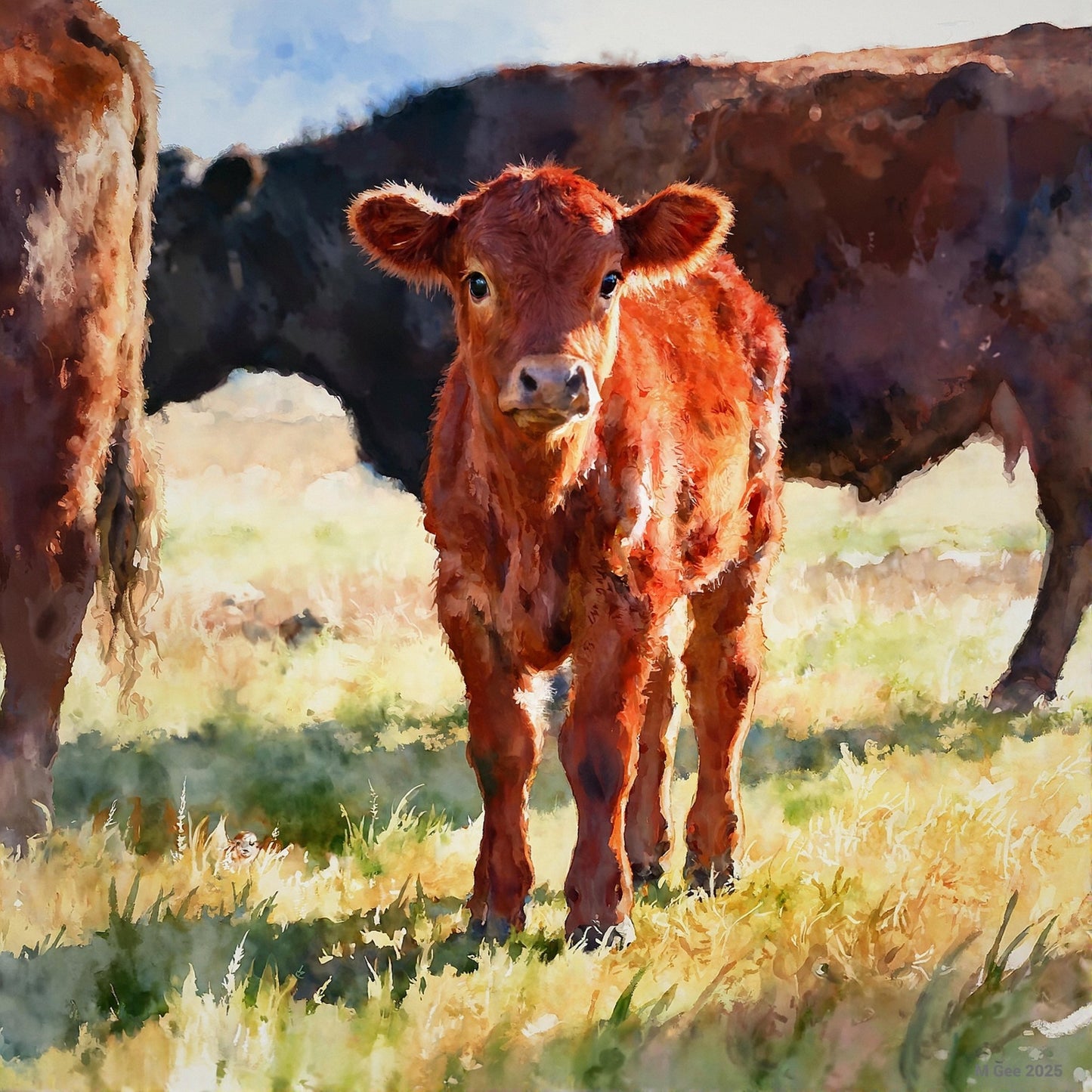 Red Angus Calf Study B In Watercolor Digital Wall Art – Instant Download - Chesapeake Farms LLC - Gourmet Jams/Jellies & Coffee - Original Artworks - Antiques