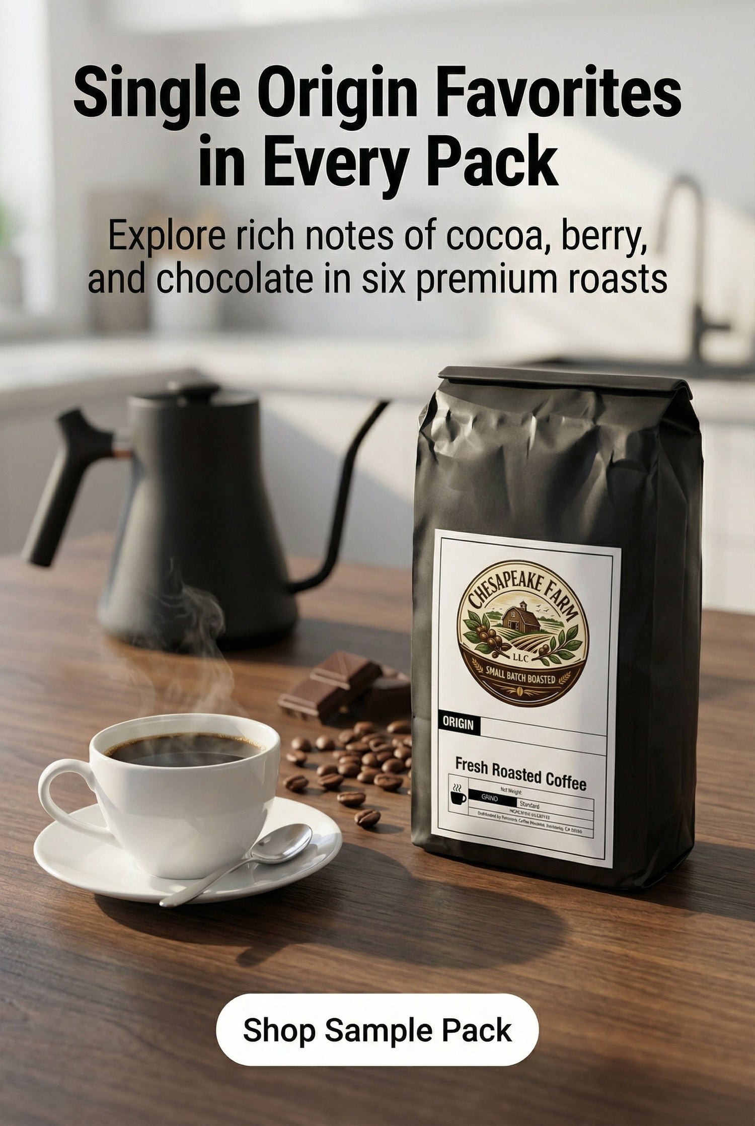 Coffee Sample Packs – Farmhouse Favorites for Slow, Easy Mornings - Chesapeake Farms LLC - Gourmet Jams/Jellies & Coffee - Original Artworks - Antiques