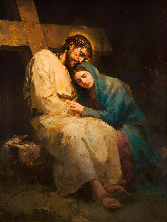 13th Station of the Cross - Jesus Is Laid in the Tomb - 8in x 10in Matted to 11in x 14in in Black Mats - Chesapeake Farms LLC - Gourmet Jams/Jellies & Coffee - Original Artworks - Antiques