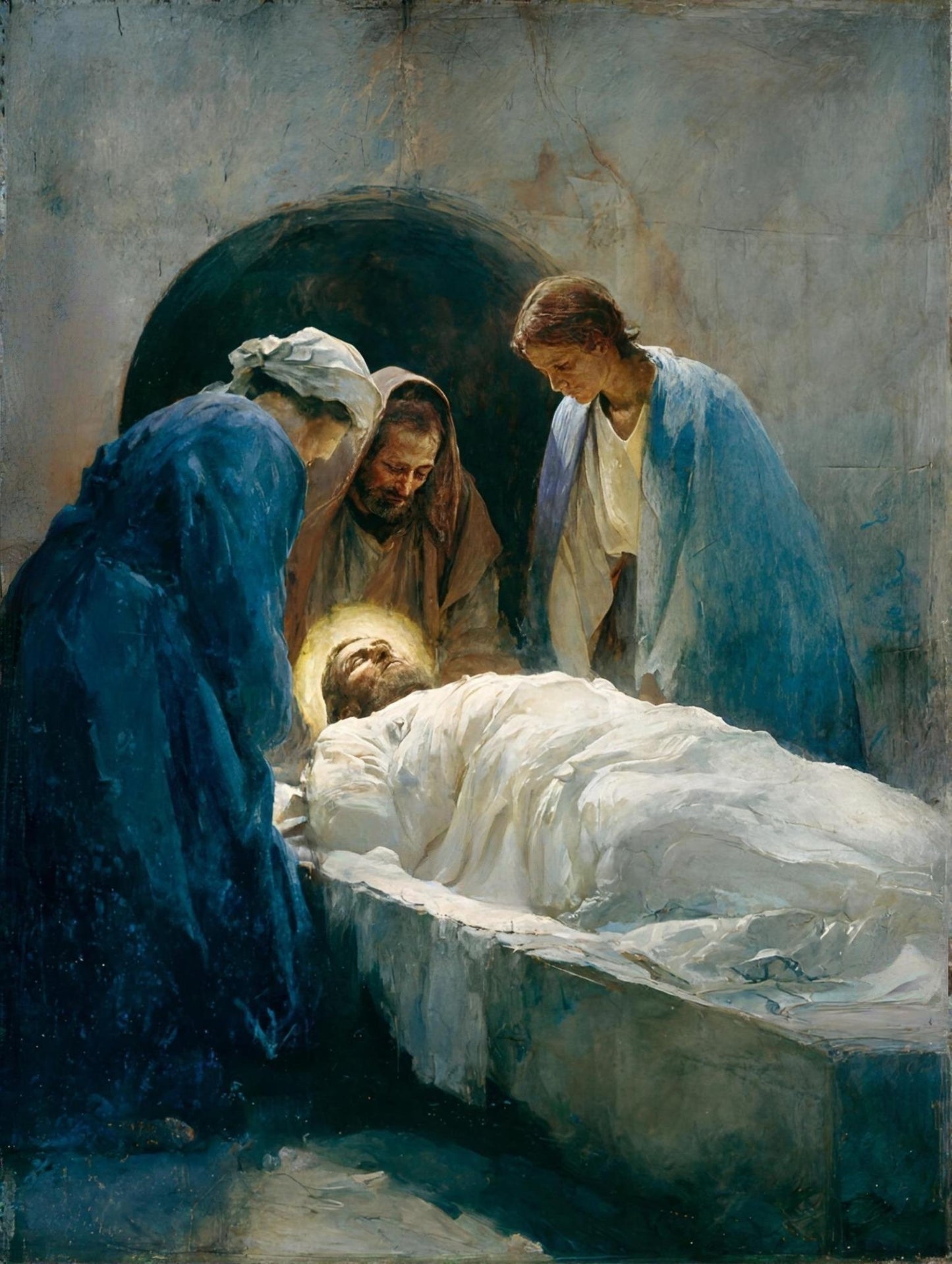 14th Station of the Cross - Jesus Is Laid in the Tomb - 8in x 10in Matted to 11in x 14in in Black Mats - Chesapeake Farms LLC - Gourmet Jams/Jellies & Coffee - Original Artworks - Antiques