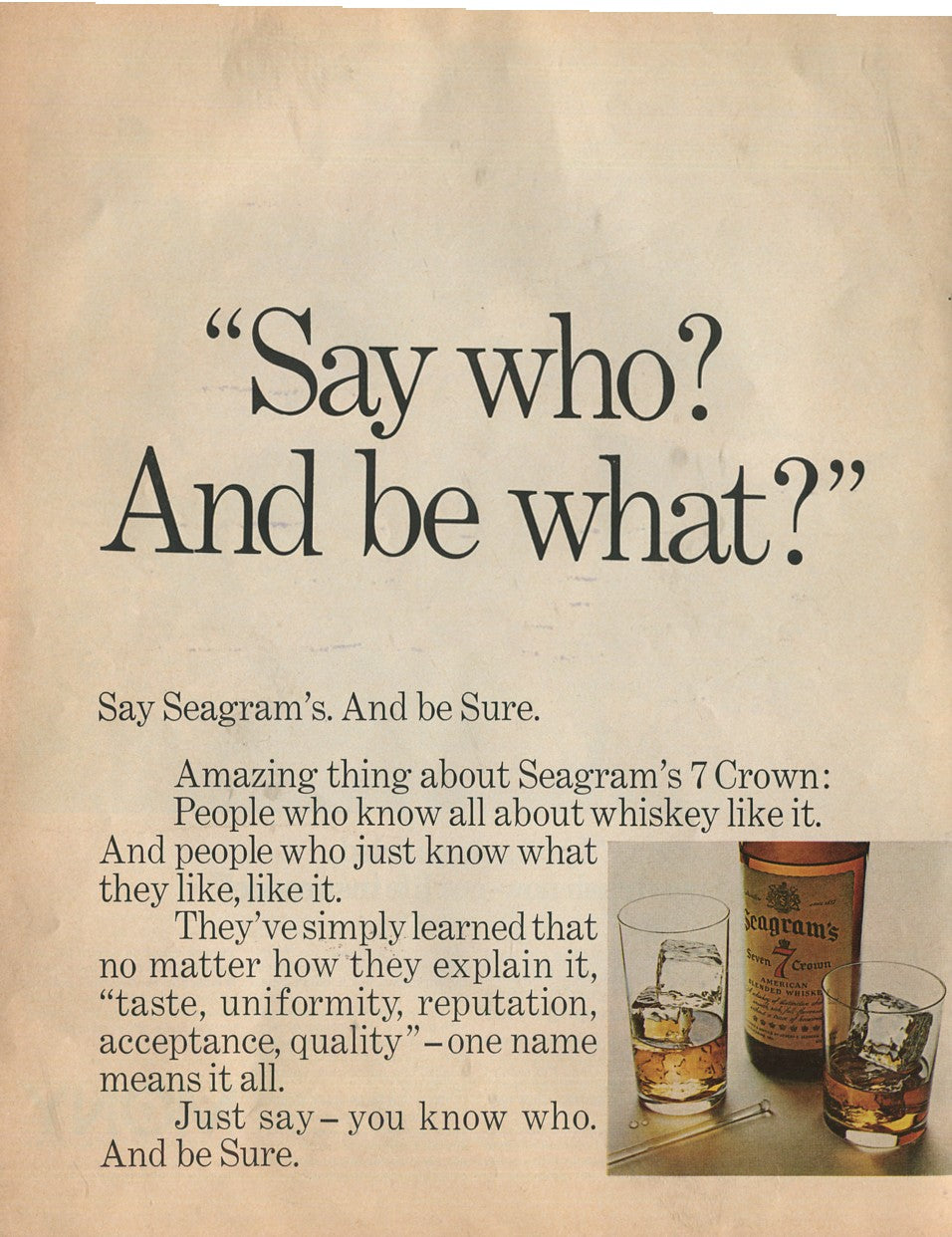 Antique Seagram’s Whiskey Advertisements – 50‑Ad Master Collection (1937–1972) – Canadian, American & Scotch – Historical Lot