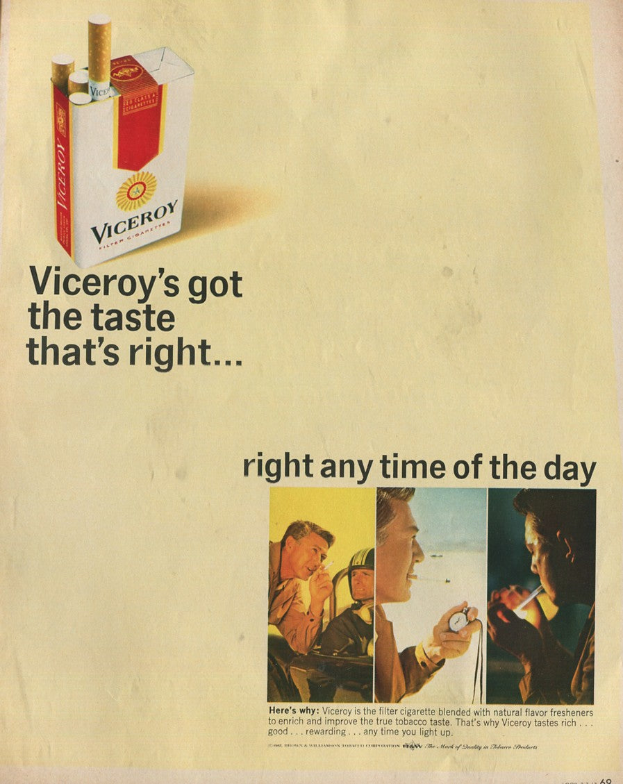 Viceroy Cigarette Vintage Ad Collection – 10 Original 1960s–1970s Prints – Lot #1