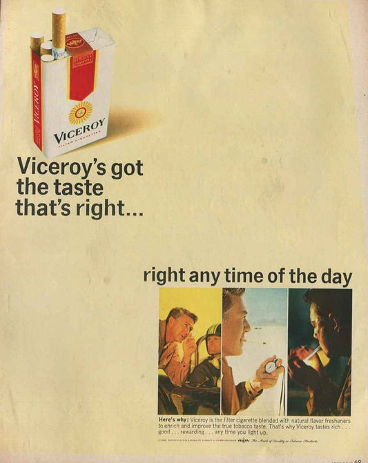 Viceroy Cigarette Vintage Ad Collection – 10 Original 1960s–1970s Prints – Lot #1