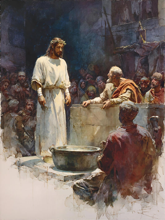 1st Station Of The Cross - Jesus Is Condemned to Death - Watercolor Art - 8in x 10in Matted to 11in x 14in - Black Mats - Chesapeake Farms LLC - Gourmet Jams/Jellies & Coffee - Original Artworks - Antiques