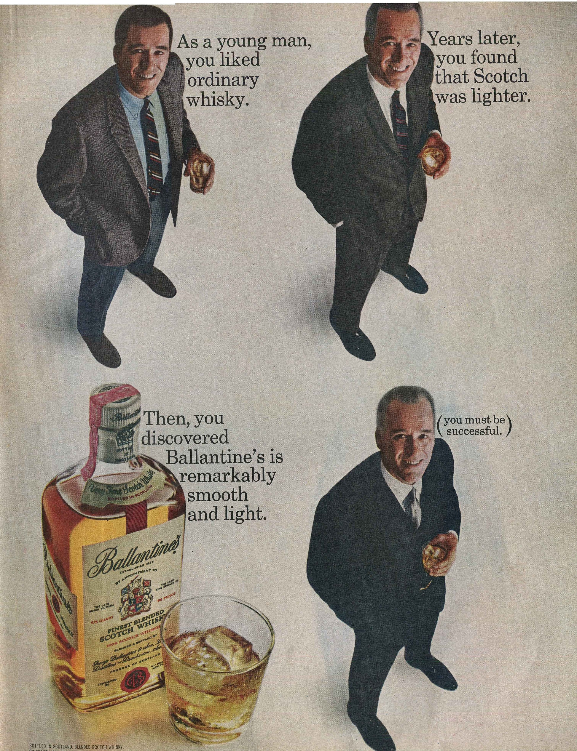 Antique Advertisements – Ballantine’s Scotch Whisky – Set of 10 Original Ads – 1950s–1970s – Lot #1