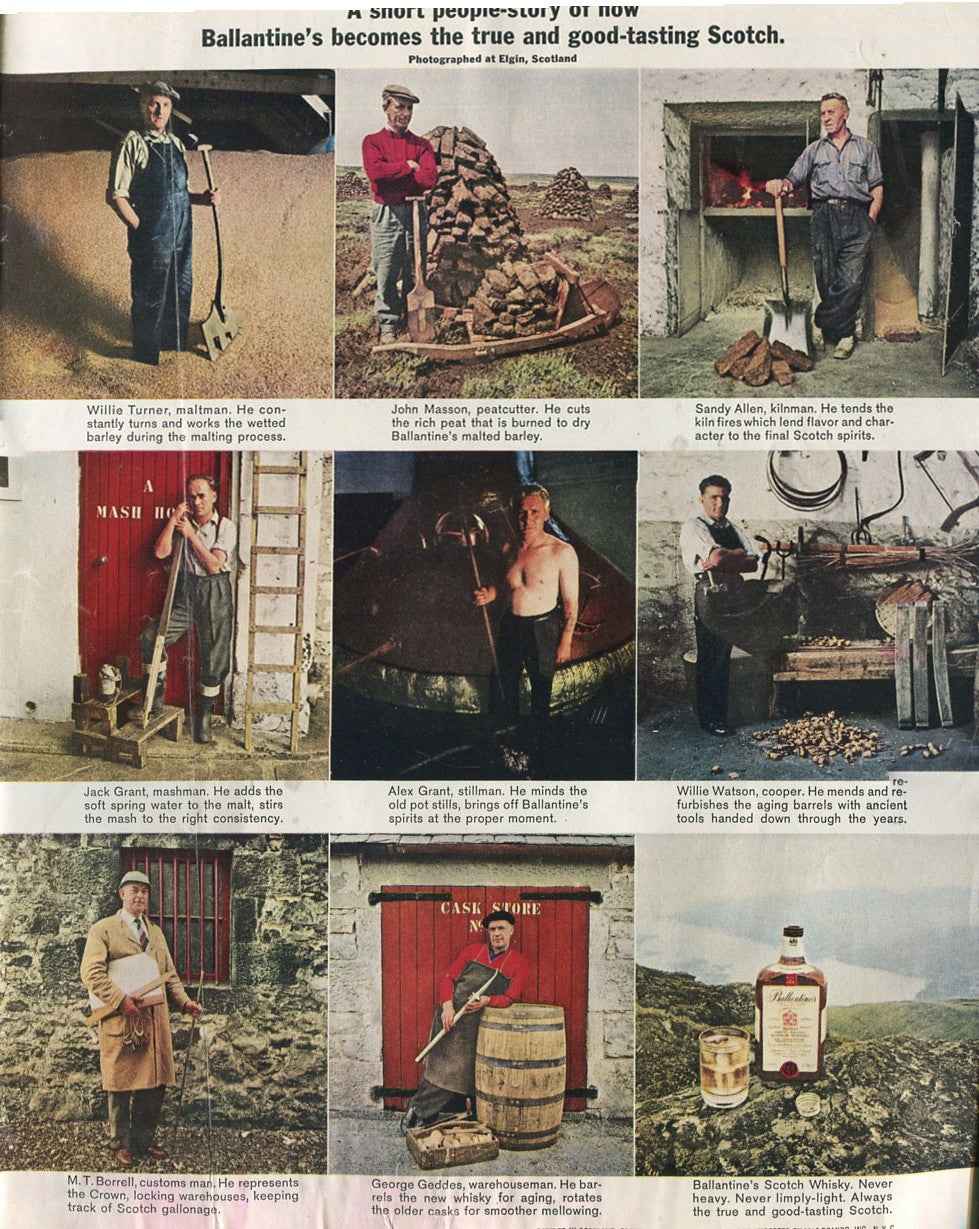 Antique Advertisements – Ballantine’s Scotch Whisky – Set of 10 Original Ads – 1950s–1970s – Lot #1