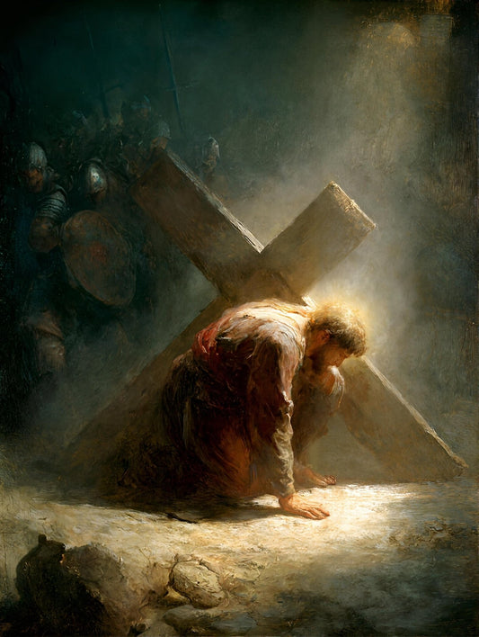 3rd Station of the Cross - Jesus Falls the First Time - 8in x 10in Matted to 11in x 14in in Black Mat - Chesapeake Farms LLC - Gourmet Jams/Jellies & Coffee - Original Artworks - Antiques