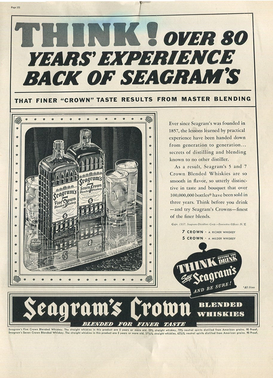Antique Seagram’s Whiskey Advertisements – 50‑Ad Master Collection (1937–1972) – Canadian, American & Scotch – Historical Lot