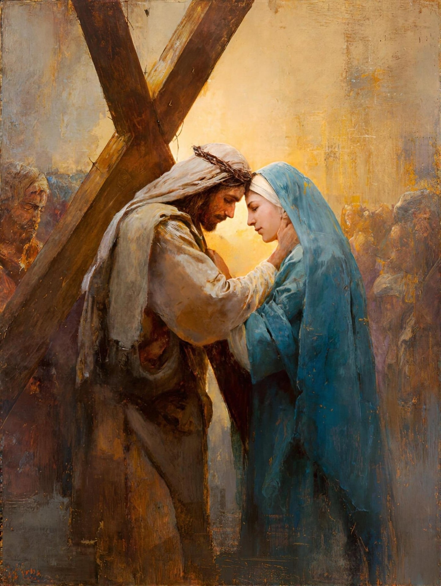 4th Station of the Cross - Jesus Meets His Mother - 8in x 10in Matted to 11in x 14in in Black Mat - Chesapeake Farms LLC - Gourmet Jams/Jellies & Coffee - Original Artworks - Antiques