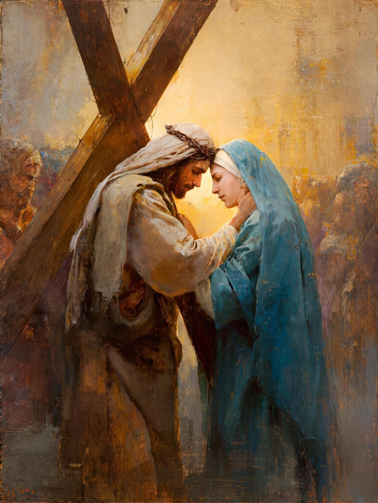4th Station of the Cross - Jesus Meets His Mother - 8in x 10in Matted to 11in x 14in in Black Mat - Chesapeake Farms LLC - Gourmet Jams/Jellies & Coffee - Original Artworks - Antiques