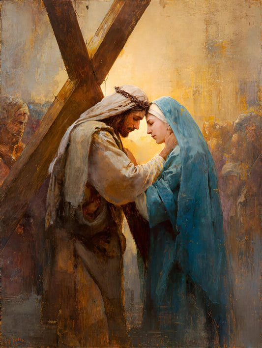 4th Station of the Cross - Jesus Meets His Mother - 8in x 10in Matted to 11in x 14in in Black Mat - Chesapeake Farms LLC - Gourmet Jams/Jellies & Coffee - Original Artworks - Antiques