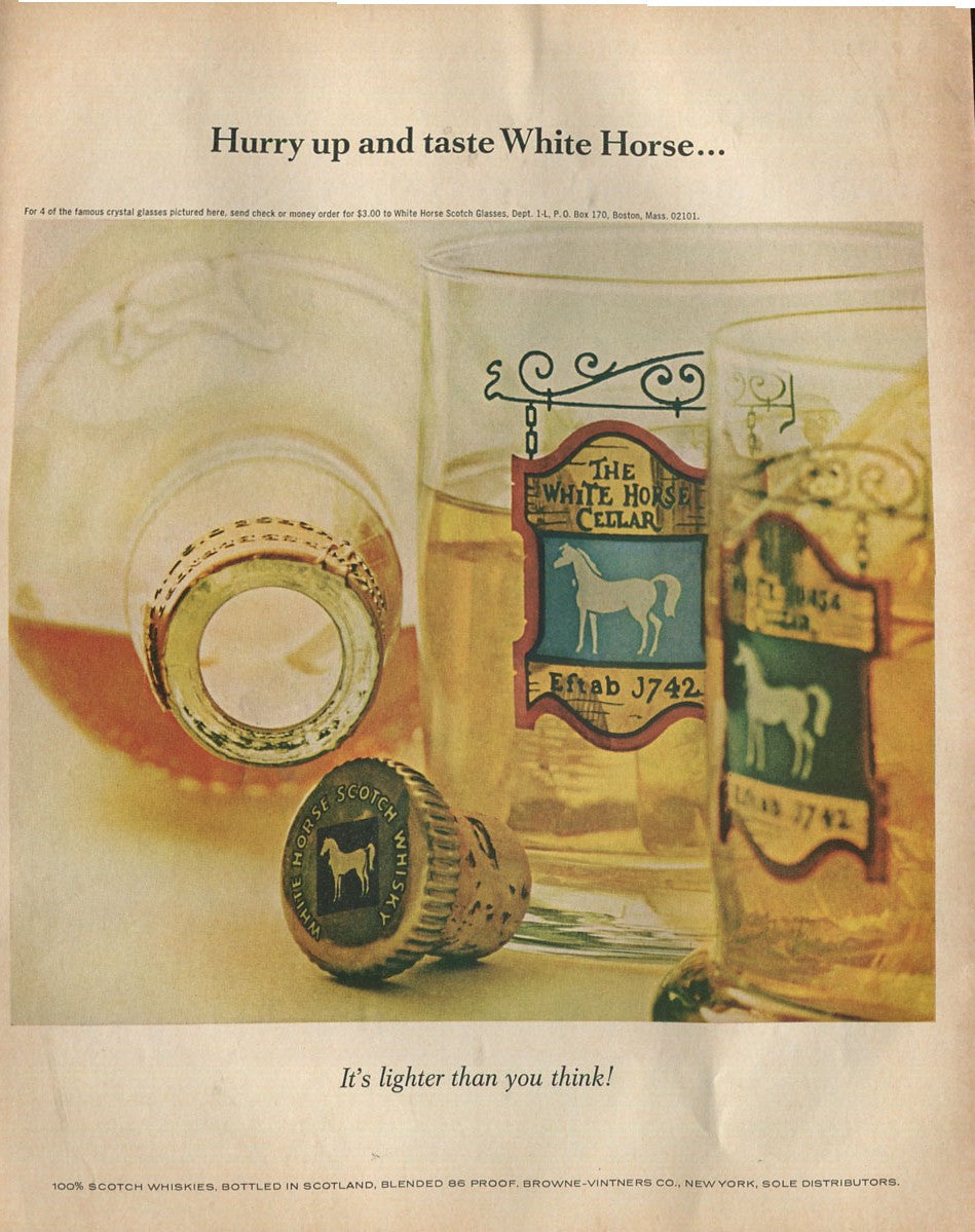 Antique White Horse Whisky Advertisements – Complete 10‑Ad Family Collection (1940s–1970s) – Set #2