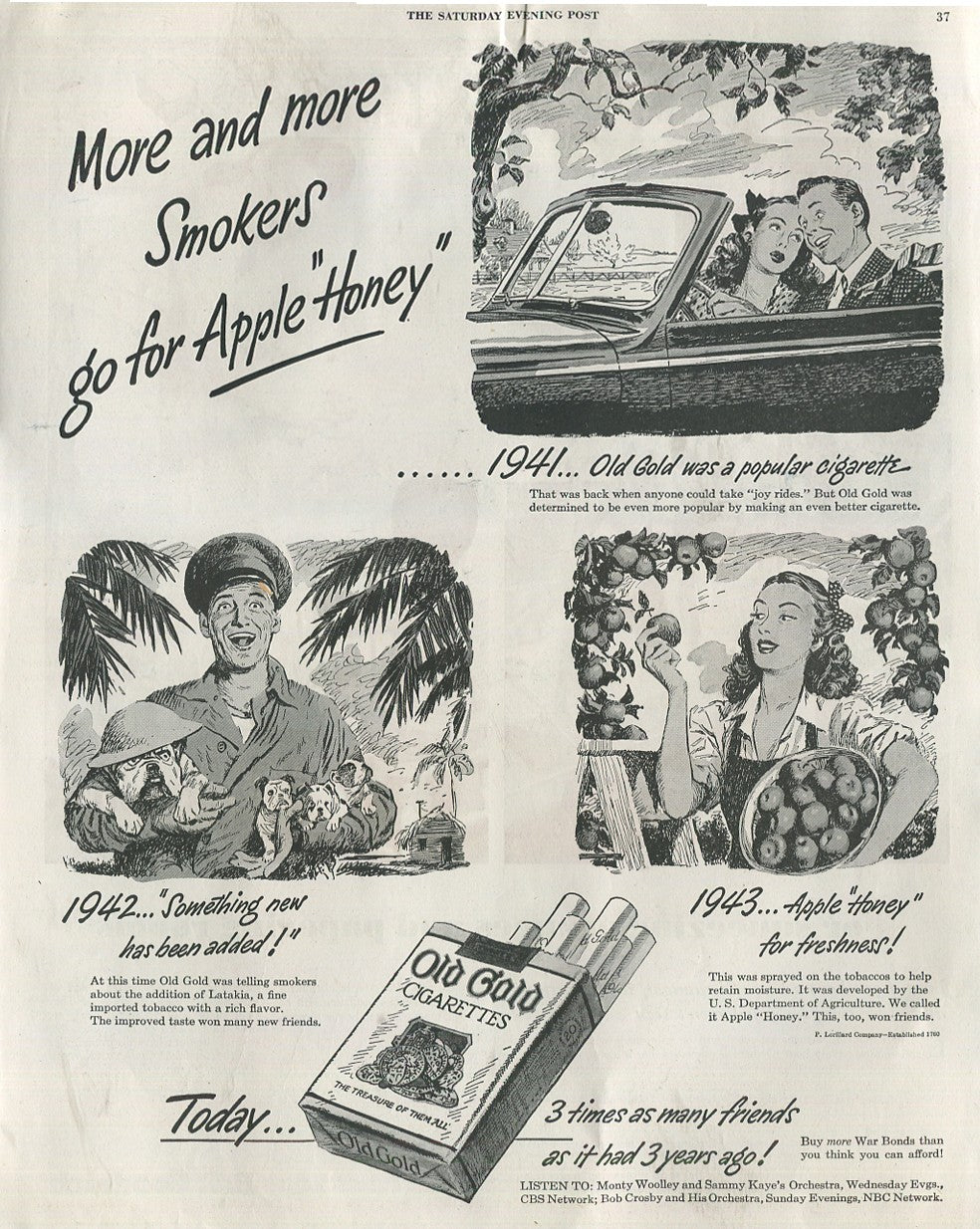 Antique Old Gold Cigarette Advertisements – 10 Original Magazine Ads (1940s–1970s) – Lot #1