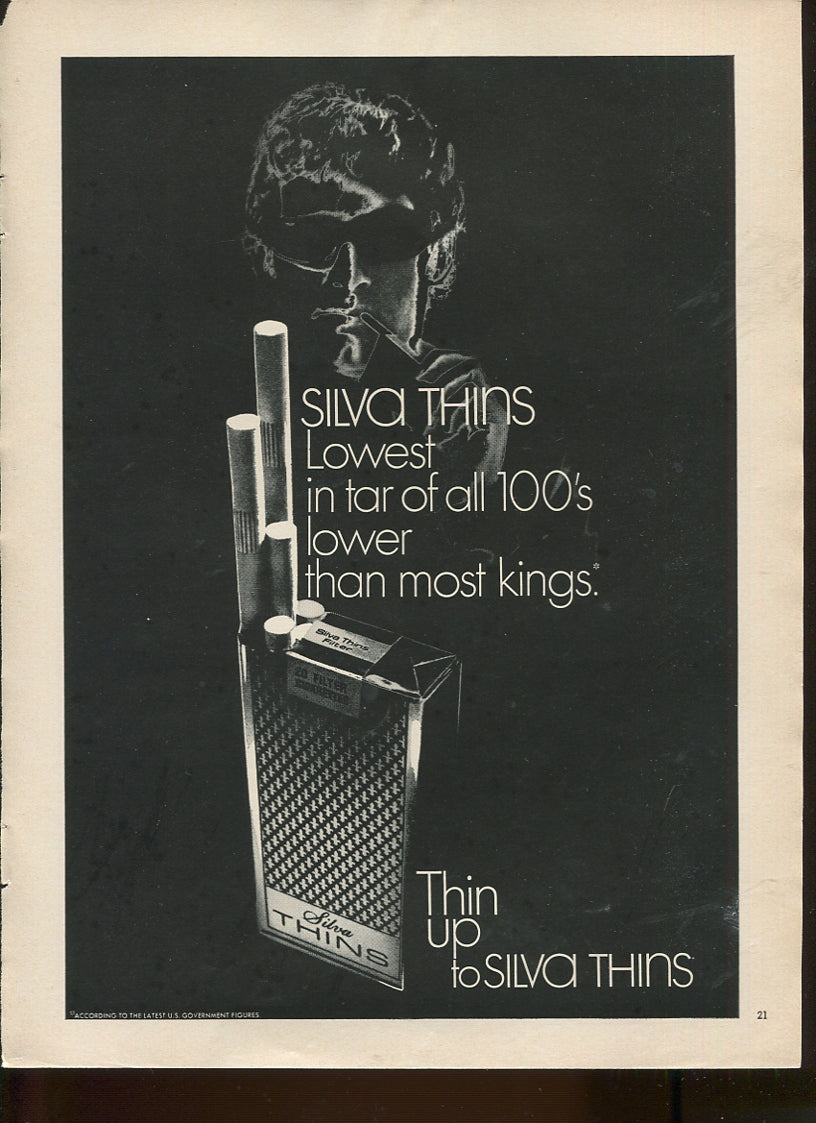 Antique Advertisements – Silva Thins Cigarettes – Set of 10 Original Ads – 1970s – Lot #1