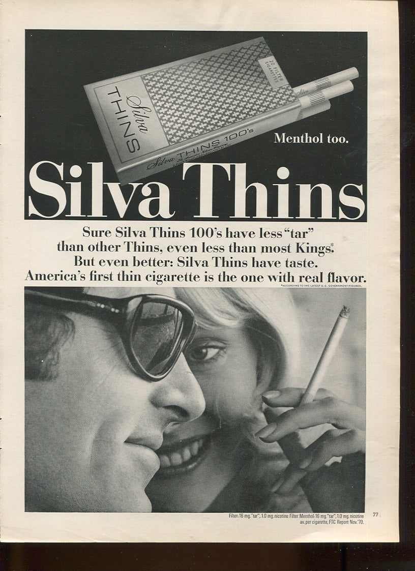 Antique Advertisements – Silva Thins Cigarettes – Set of 10 Original Ads – 1970s – Lot #1