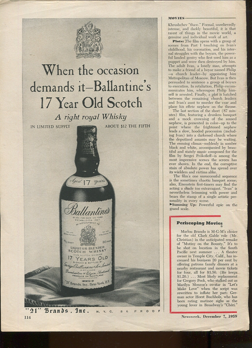 Antique Advertisements – Ballantine’s Scotch Whisky – Set of 10 Original Ads – 1950s–1970s – Lot #1