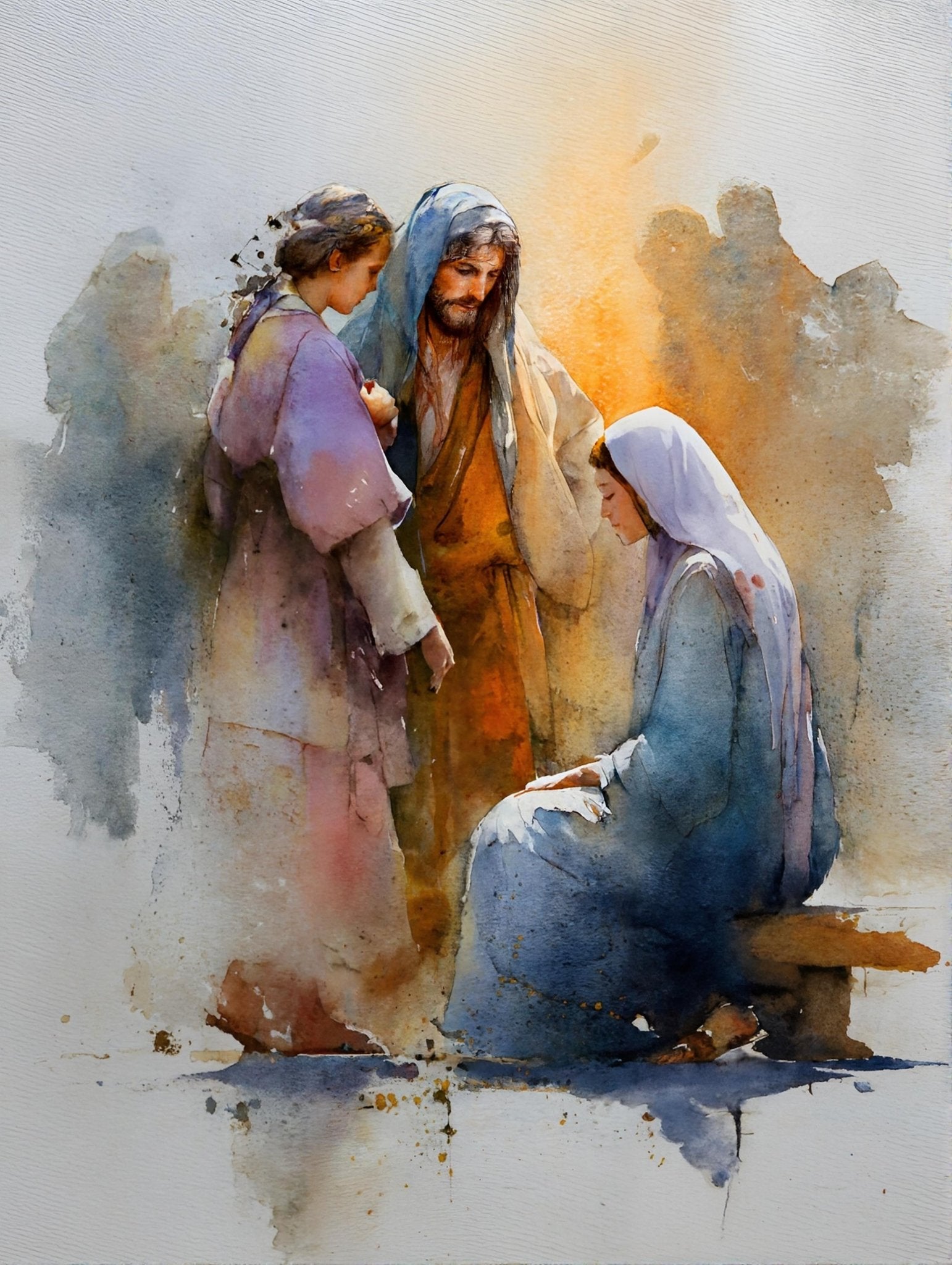 8th Station of the Cross - Jesus Meets the Women of Jerusalem - 8in x 10in Matted to 11in x 14in in Black Mats - Chesapeake Farms LLC - Gourmet Jams/Jellies & Coffee - Original Artworks - Antiques