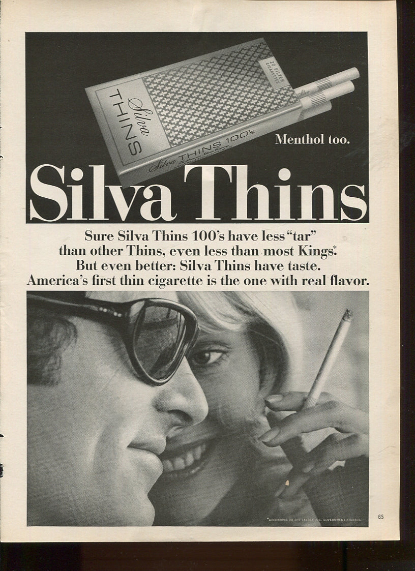 Antique Advertisements – Silva Thins Cigarettes – Set of 10 Original Ads – 1970s – Lot #1