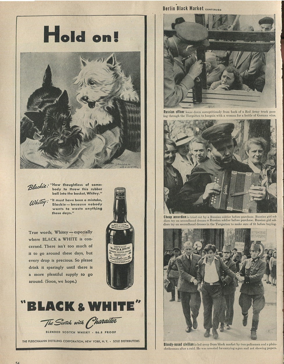 Antique Black & White Blended Scotch Whiskey Advertisements – Set of 10 (1930s–1950s) – Original Vintage Ads
