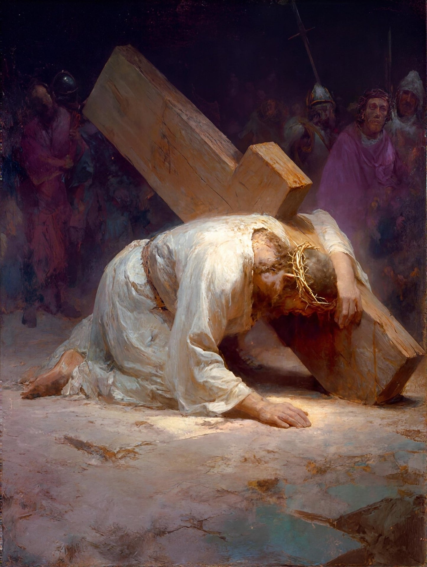9th Station of the Cross - Jesus Falls the Third Time - 8in x 10in Matted to 11in x 14in in Black Mats - Chesapeake Farms LLC - Gourmet Jams/Jellies & Coffee - Original Artworks - Antiques