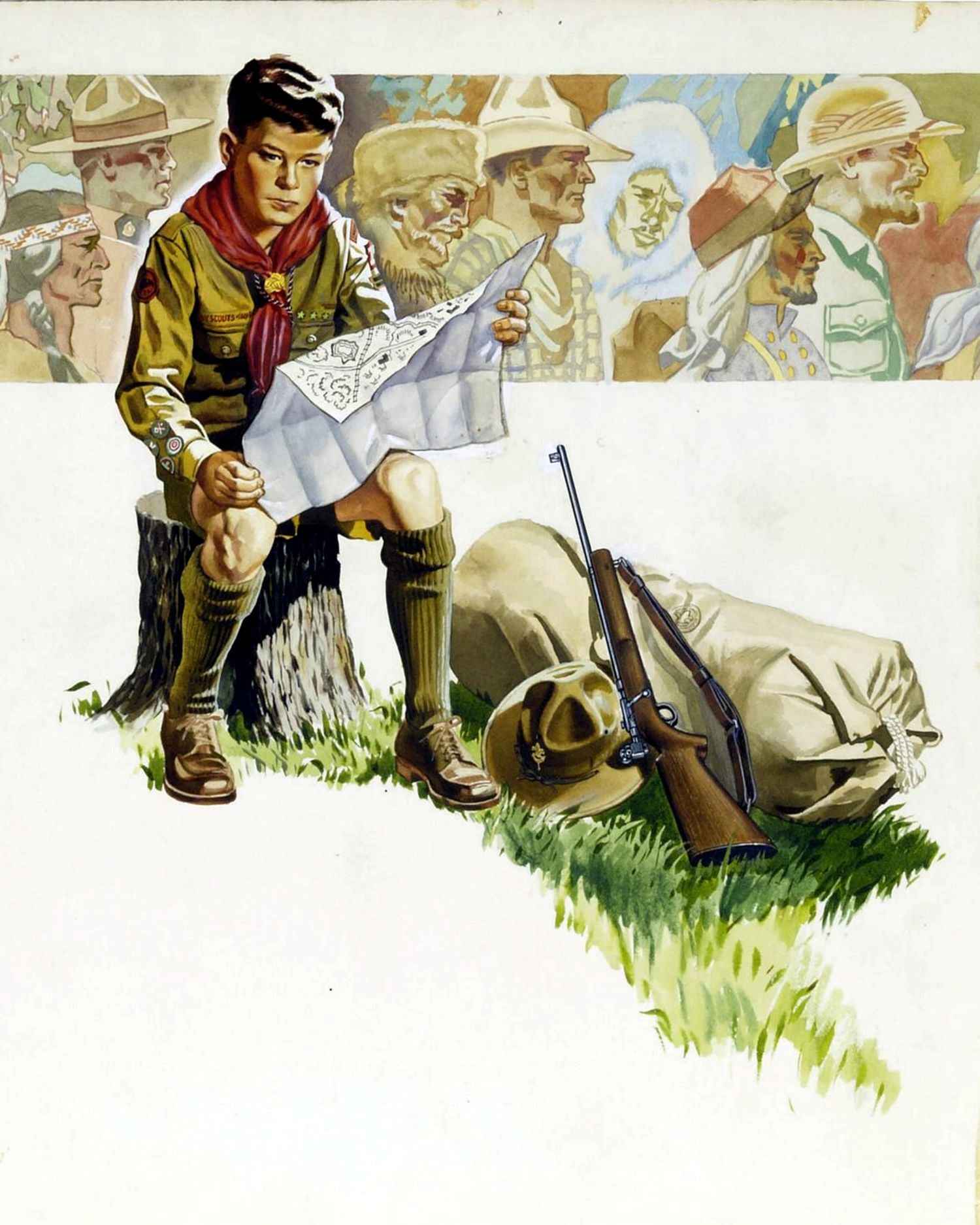 Boy Scout Map - Norman Rockwell Print - Heavy Cardstock - Matte Print