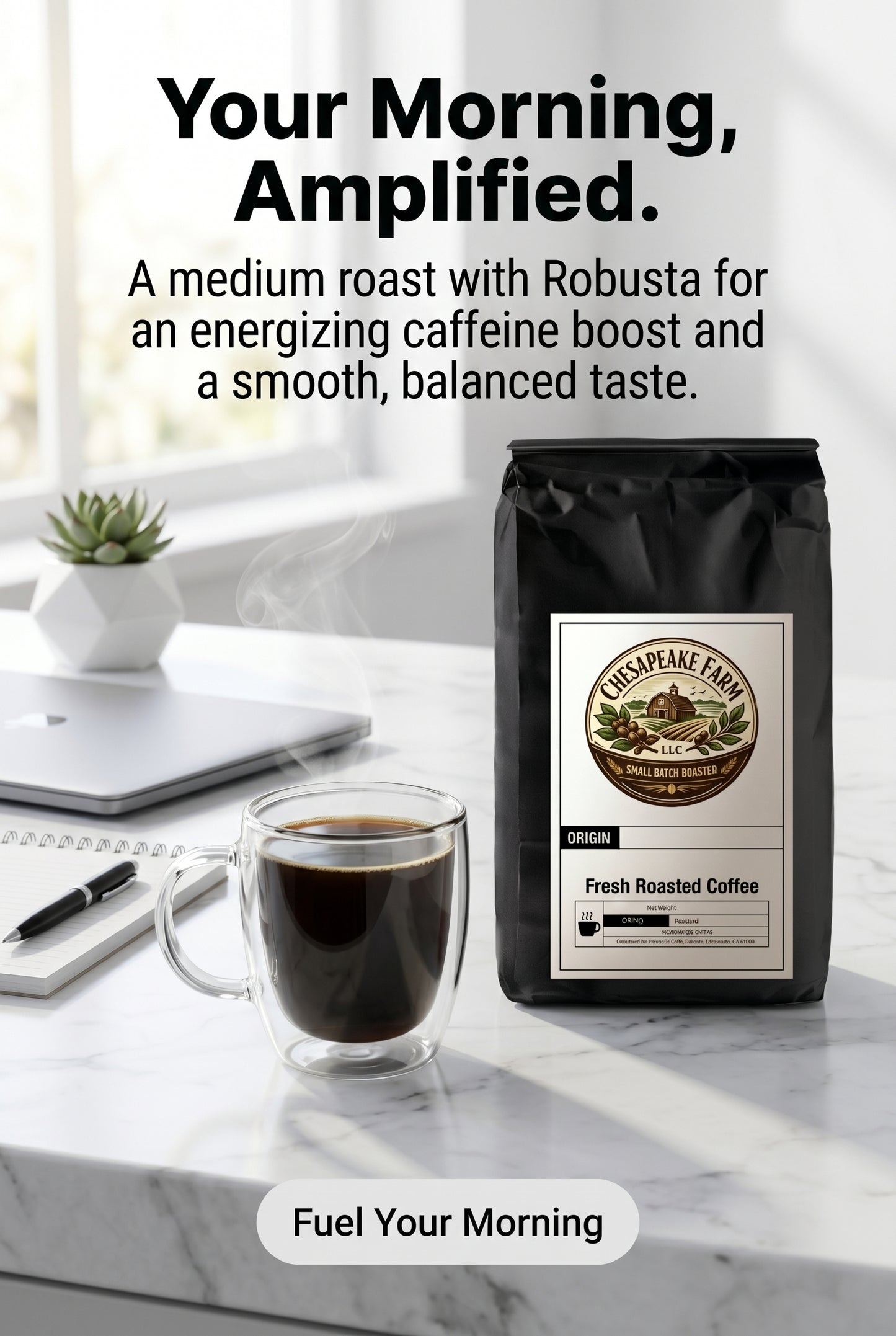Café de tueste medio Breakfast Blend Plus con Robusta para un subidón de cafeína energizante y un impulso matutino