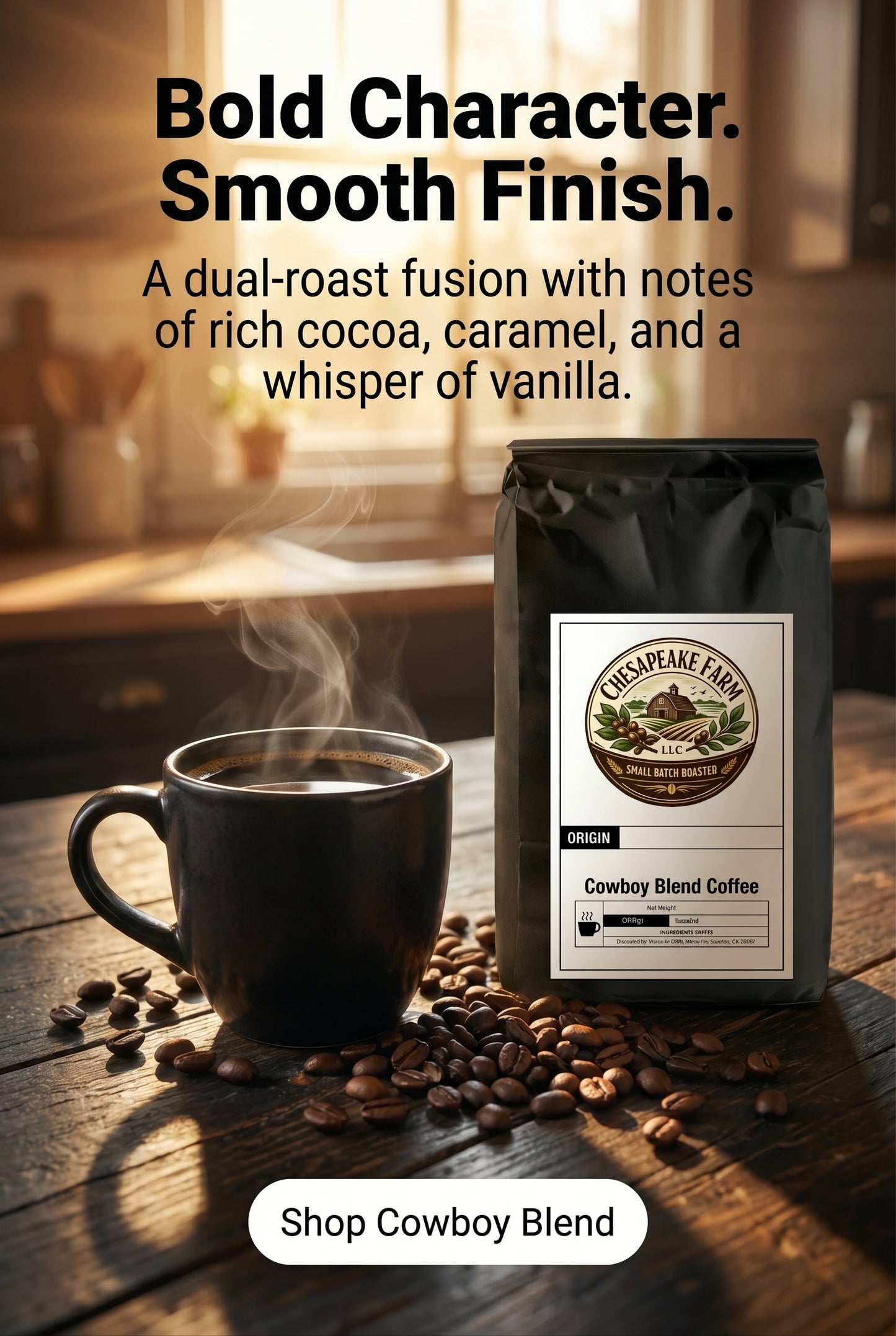 Café Cowboy Blend: Audaz pero Suave, Fusión de Tostado Oscuro y Medio para Mañanas Confiadas