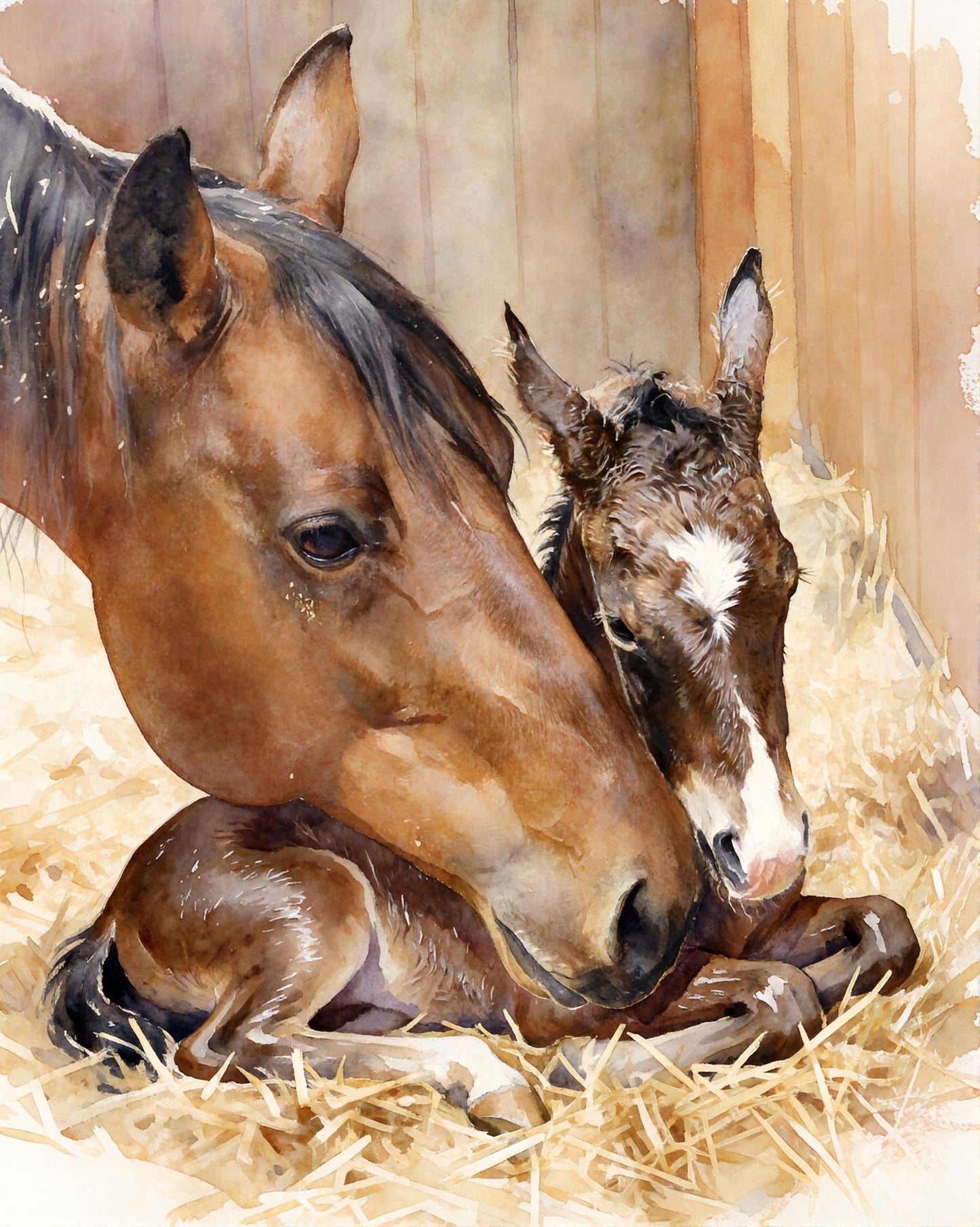 First Moments - Watercolor Horse Equine Portrait Print - Heavy Cardstock - Matte Print